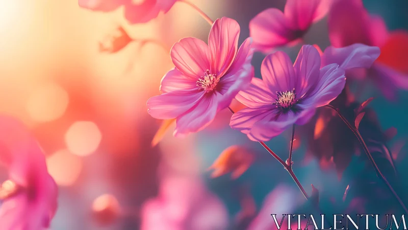 Gradient Cosmos Flowers with Bokeh Rendering and Selective Focus