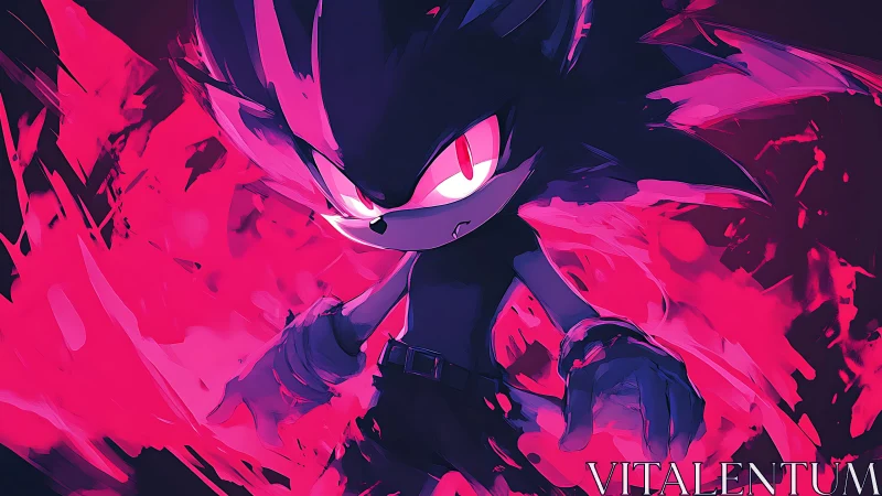 Electric pink fury around a dark hedgehog hero figure.