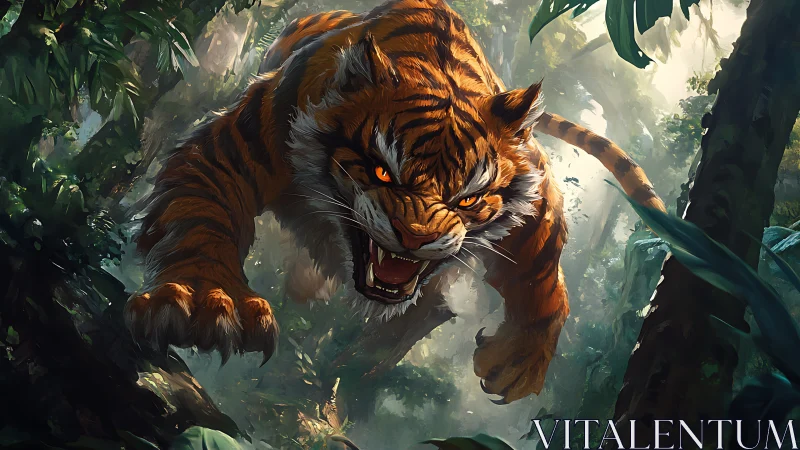 Jungle thunderstrike tiger pounces through emerald chaos.