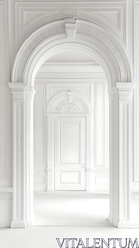 Quiet White Arches Leading Into A Soft Sunlit Dream Room.