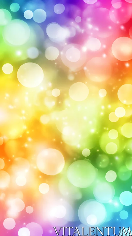 Iridescent bokeh orbs over luminous rainbow gradient field.