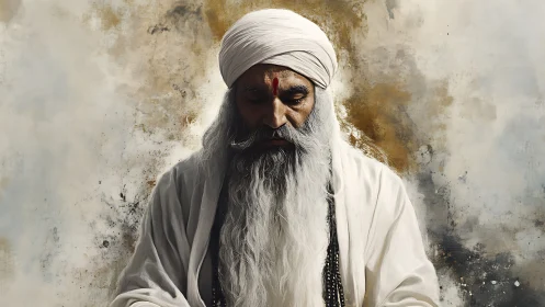 Gentle elder in white robes welcomes a quiet moment of peace