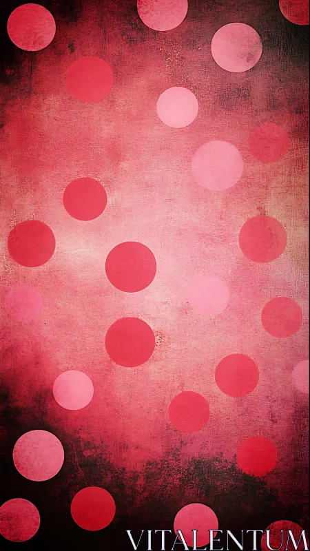 Playful crimson polka constellations on grunge twilight canvas.