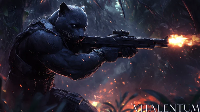 Tactical panther commando engaging with ballistic rifle fire.
