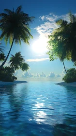 Tropical Paradise Gate: Palm-Framed Waters Meet Endless Sky.