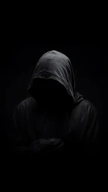 Low-key portrait of hooded anonymous figure in deep shadow