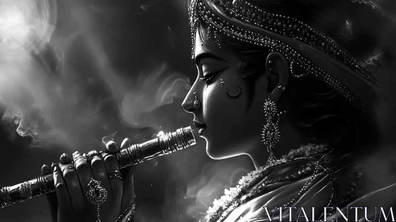Whispers of a silver flute in quiet moonlit devotion.