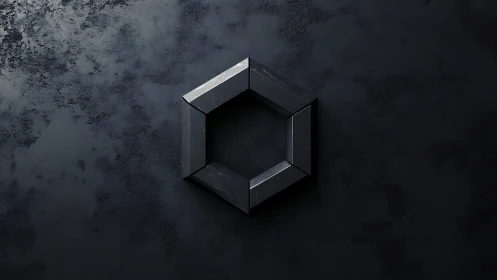 Midnight hexagon halo of steel floating on shadowed stone.