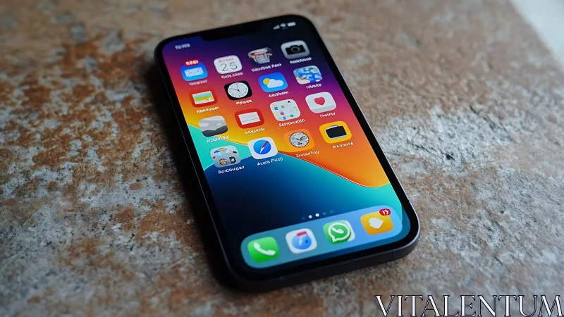 iPhone displaying vibrant iOS home screen with app icons
