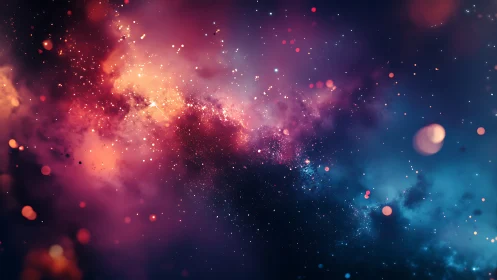 Stellar nebula clouds with glowing bokeh particles in deep space.