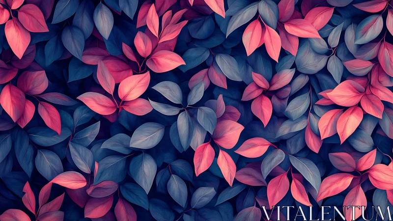 Dense pattern of pink and blue leaves in abstract foliage
