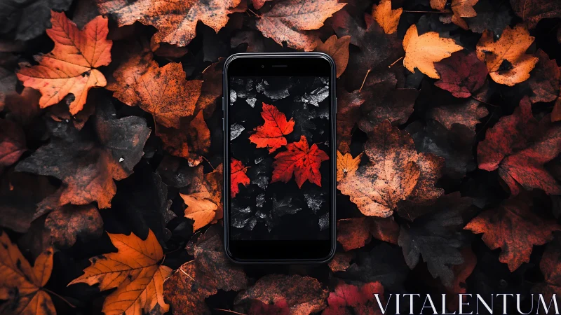 Cozy autumn leaves framing a phone with glowing fall colors.