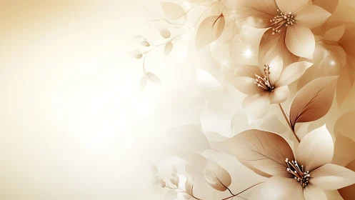 Stylized Floral Composition with Cream and Bronze Tones