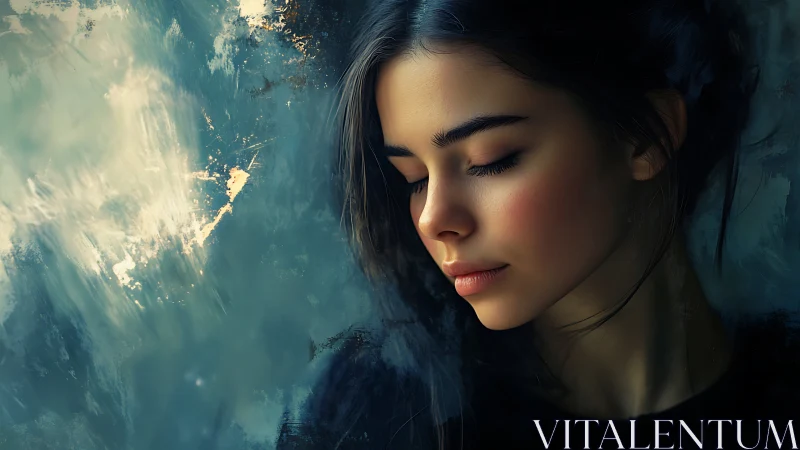 Digital painting portrait with serene female profile study.