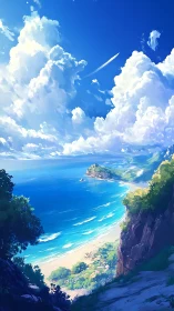 Panoramic coastal vista rendered in luminous digital painting