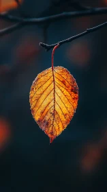 Solitary ember-leaf hangs glowing against the deep dusk
