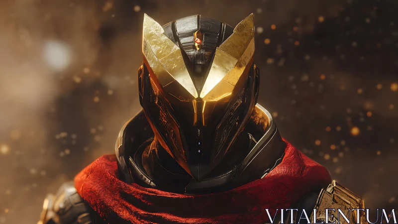 Armored humanoid figure with reflective helmet and red scarf