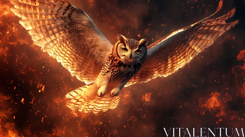 Majestic Owl Soaring Through Flames in Dramatic Digital Art.