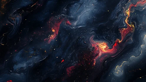 Astrophysical fluid nebula with red plasma currents in deep void