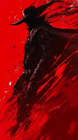 Silhouetted gunfighter dissolves into dynamic red paint streaks