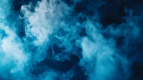 Blue and White Swirling Smoke on Dark Background, Abstract Style.