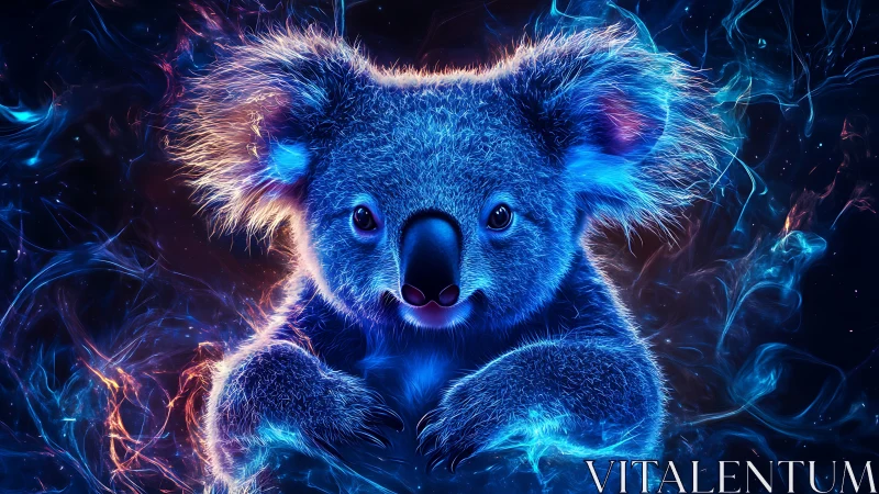 Starlit neon koala drifting through glowing cosmic mist.
