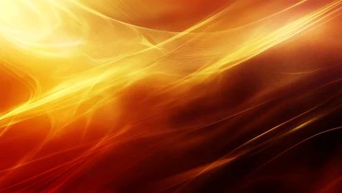 Abstract golden light waves on a fiery orange background digital art.