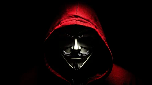 Red-hooded hacker phantom glows in cinematic digital shadow.