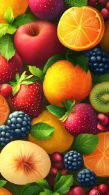 Juicy fruit carnival swirling in lush, sunlit color riot.