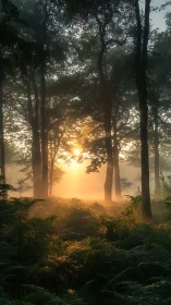 Golden Sunrise Breaking Through an Ancient Forest Canopy