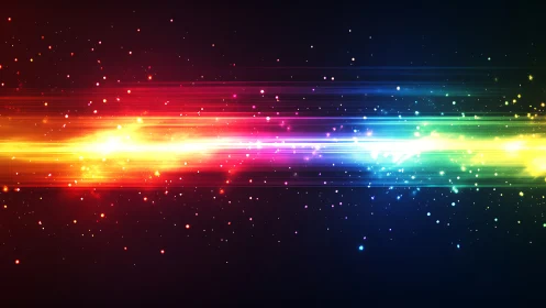 Horizontal neon light streaks in vivid rainbow spectrum.