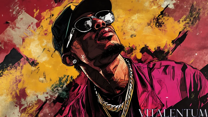 Stylized hip-hop portrait with angular linework and layered grunge textures