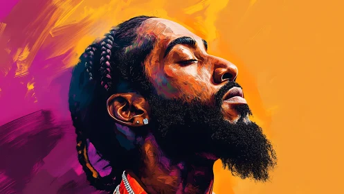 Vector-styled male portrait uses bold gradients and textured strokes