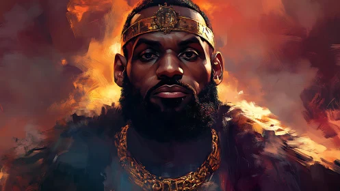 Regal portrait in fiery digital painting chiaroscuro style.