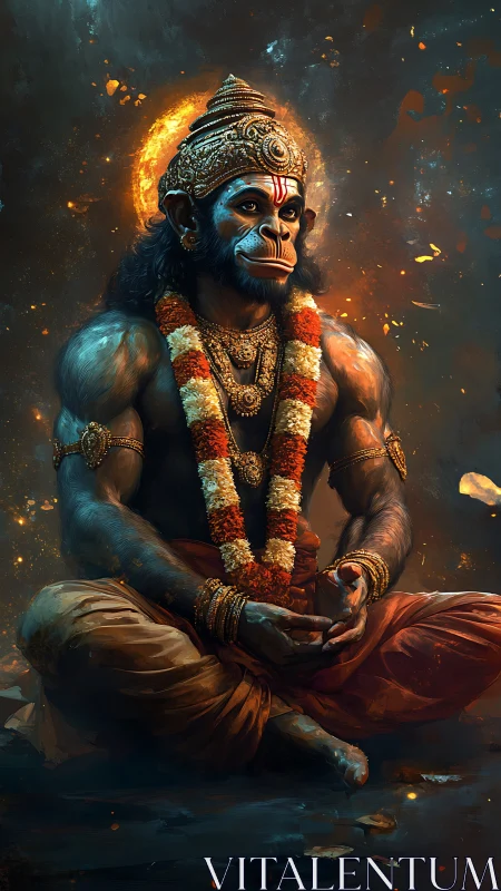 Simian-headed deity figure in seated meditative pose.