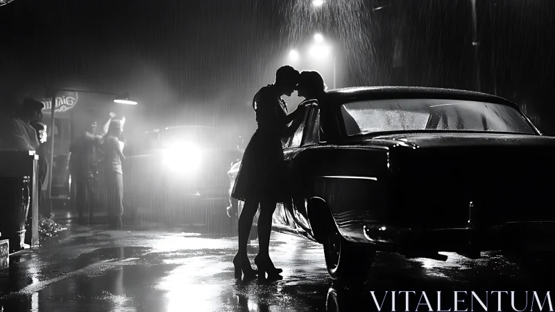 Midnight Embrace in the Rain-Soaked Spotlight.