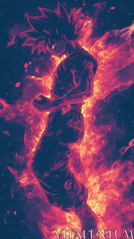 Fiery anime warrior glowing with intense, determined power.