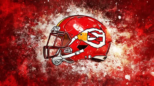 Vector-styled red football helmet on splattered abstract field