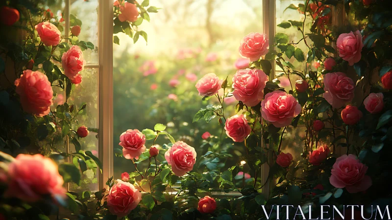 Sunlit Rose Cathedral: Where Petals Meet Golden Light.