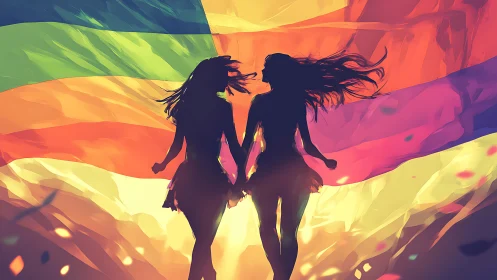 Silhouetted figures against gradient background.