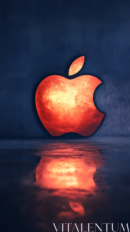 Glowing red apple logo casts a warm reflection on water