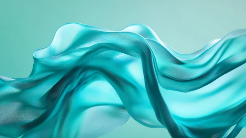 Translucent turquoise fabric forms fluid, abstract waves