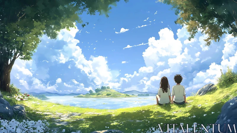 Summer sky confides to two quiet friends by the lakeshore.