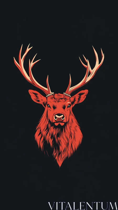 Bold red stag portrait radiates strength on deep black