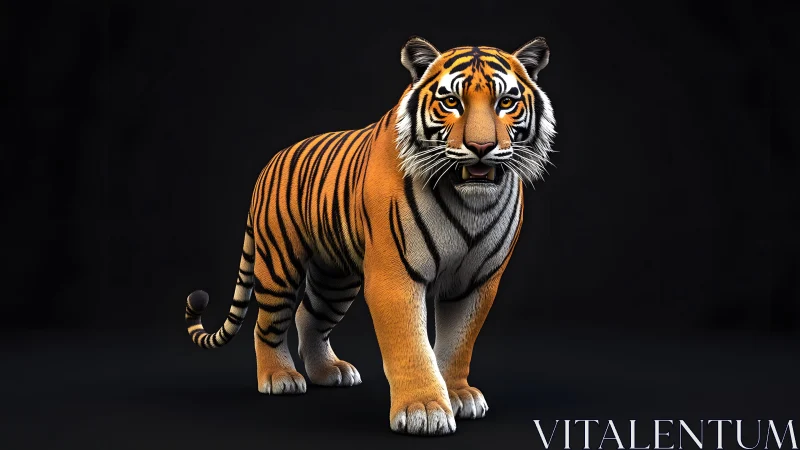 Realistic 3D Tiger Render on Black Background, Digital Art Style. Realistic 3D Tiger Render on Black Background, Digital Art Style.