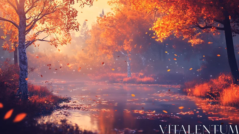 Autumn river landscape renders atmospheric depth with warm bokeh