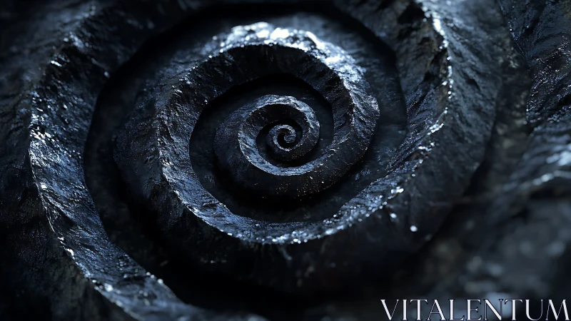 Molten midnight spiral folds inward like a patient storm