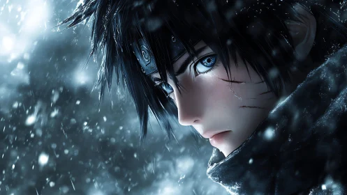 Snowlit anime warrior portrait uses dramatic rim lighting