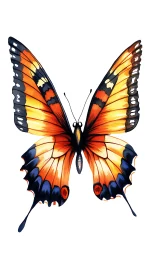 Orange and blue butterfly watercolor illustration image.
