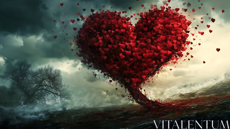 Volumetric Heart Dispersion: Digital Composite Landscape Phenomenon.